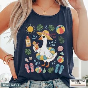 Lustiges Sommer-Tanktop mit Gänsemotiv, witziges Strand-Tanktop mit Gänsemotiv, Strandshirt für die Küste, Retro-Sommertop, Geschenk für Gänseliebhaber, Damen-Strandmode