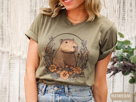 Cottagecore Capybara T-Shirt: Boho Wildflower Capybara Graphic Tee