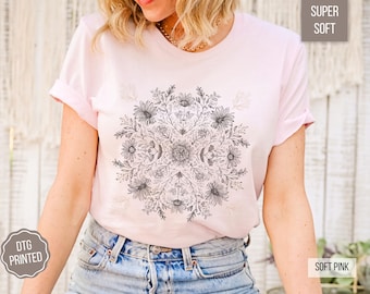 Minimalist Floral Mandala Shirt: Boho Wildflower Graphic Tee