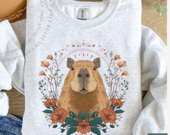Capybara Sweatshirt: Whimsical Cottagecore Capybara With Wildflower Botanical Design