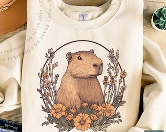 Cottagecore Capybara Sweatshirt: Wildflower Animal Lover Sweater
