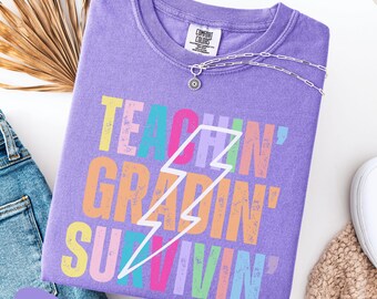 Funny Teacher Life Comfort Colors Tee: Retro Elementary School Shirt