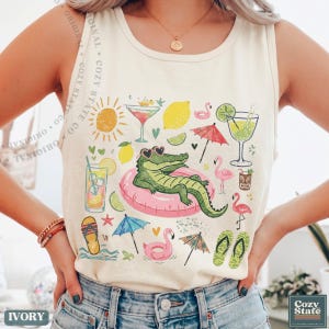 Lustiges Sommer-Tanktop mit Alligator-Motiv, Strandurlaubs-Shirt, süßes Alligator-Shirt, Boho-Sommertop, Geschenkidee für Sie, trendige Strandmode