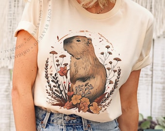 Whimsical Capybara Graphic Tee: Cottagecore Animal Lover Shirt
