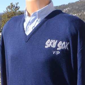vintage 80s sweater SKY SOX colorado springs vip baseball v-neck Large XL acrylic soft