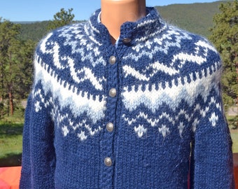 vintage cardigan sweater ICELANDIC wool ski snowflake handknitting association iceland yoke Medium 42 Large