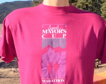 80s vintage t-shirt DENVER mayors cup marathon race tee Medium Large colorado 1985