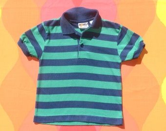 vintage 80s kids golf shirt STRIPES polo green blue rugby children Small 6 5