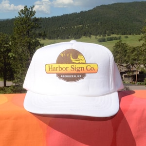 80s vintage snapback trucker hat HARBOR aberdeen sunset baseball cap