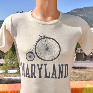 vintage 70s t-shirt MARYLAND penny farthing bike champion blue bar tee Large XL