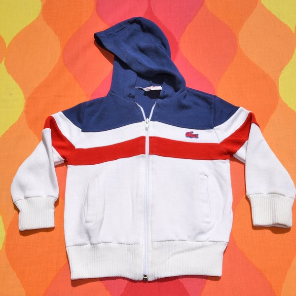 vintage 70s kids jacket izod LACOSTE sweatshirt hood stripe baby 4 80s