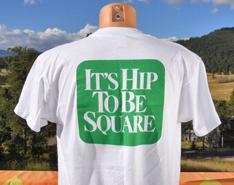 Vintage 80s 'Hip to Be Square' T-Shirt, C&S Bank Tee XL Large Screen Stars
