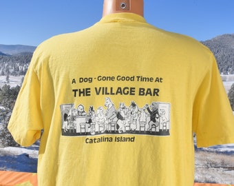 vintage 70s tee CATALINA village bar dog pocket t-shirt Large XL cotton 80s