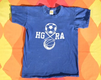 vintage 70s kids tee HGRA sports team jersey blue t-shirt youth Large Medium 19