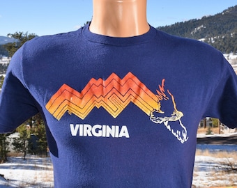 vintage 80s tee VIRGINIA eagle rainbow t-shirt Medium Small cotton hanes 1980