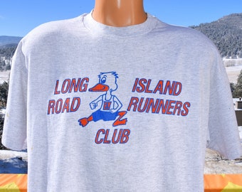 vintage 80s tee LONG ISLAND road runners club duck t-shirt Large XL hanes 90s