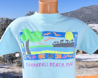 vintage 80s t-shirt KAANAPALI beach hawaii tee Medium Small cotton 1989 maui