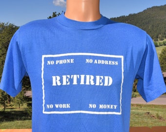 vintage 80s tee RETIRED no phone money funny t-shirt Medium Large