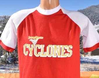 vintage 70s t-shirt iowa state CYCLONES ringer jersey tee Medium Large collegiate pacific