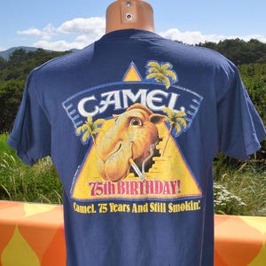 vintage 80s tee joe CAMEL cigarettes smokin&#39; t-shirt Medium Large 1988 screen stars