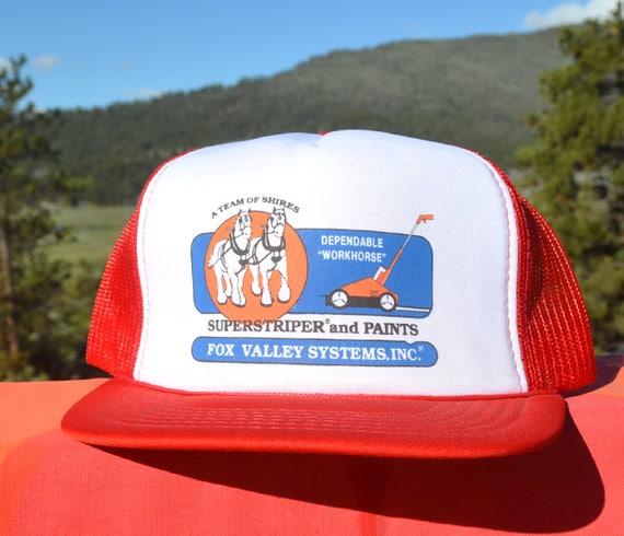 80s Vintage Trucker Hat: Fox Valley Superstriper Workhorse Snapback Cap