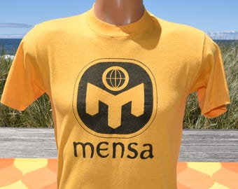 vintage 80s t-shirt MENSA society club iq smart Medium Small screen stars funky a