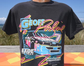 vintage 90s tee GEOFF BODINE nascar racing black t-shirt Medium