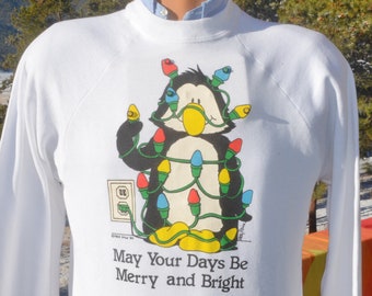 vintage 80s ugly christmas sweatshirt BLINKING LIGHT battery Large Medium crewneck