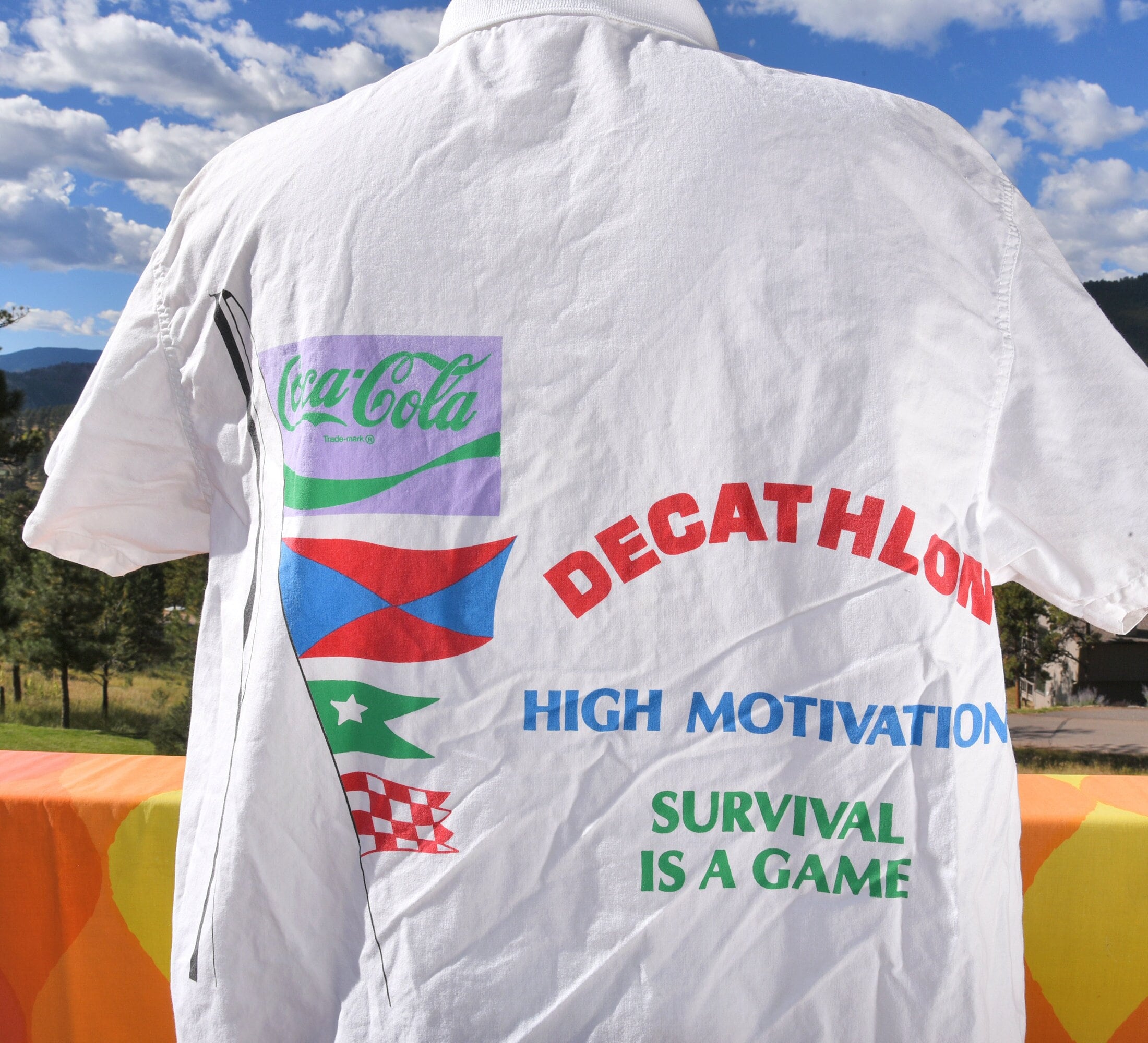 Vintage 80s Polo Shirt COCA COLA Coke Survival Game Button Down