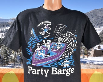 vintage 80s t-shirt PARTY BARGE boat ski yacht bikini tee Large Medium 1986