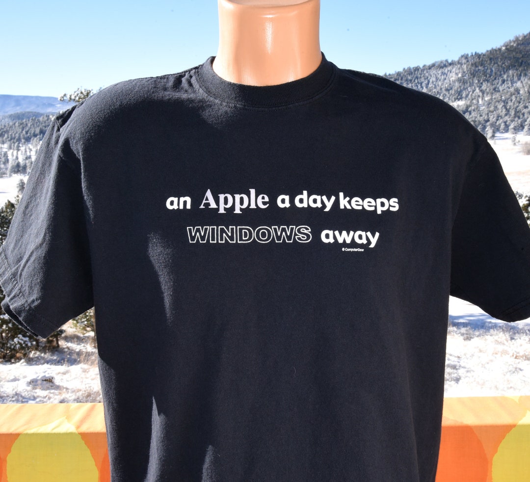 Vintage 90s T-shirt APPLE Day Keep Windows Away Tee Black Large