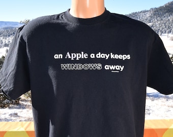 Vintage 90s T-shirt APPLE Day Keep Windows Away Tee Black Large