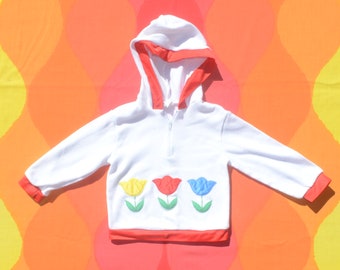 vintage 80s baby hoodie sweatshirt RAINBOW flower white 18 months toddler