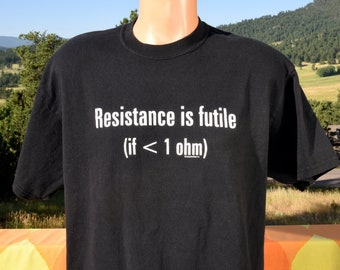 vintage 90s t-shirt RESISTANCE FUTILE star trek ohm tee black XL Large funny physics