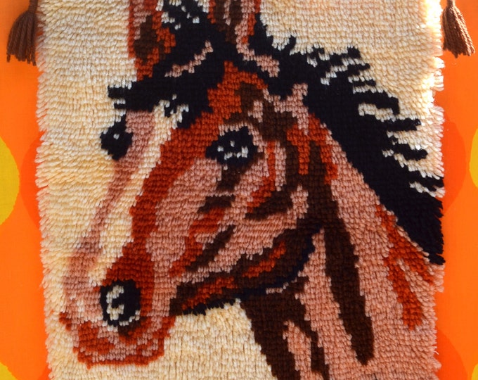 Vintage 70s Latch Hook HORSE Rug Wall Hanging Handmade Tassels Etsy