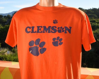 vintage 80s t-shirt CLEMSON university tigers orange soft thin tee Large