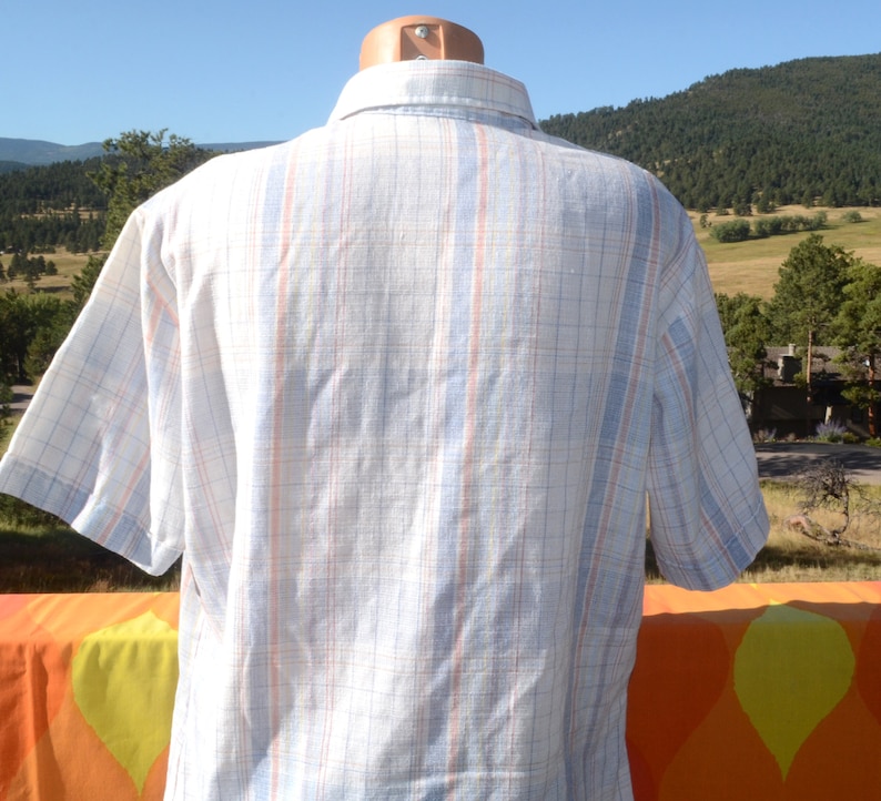 vintage 70s shirt plaid button down JEANS JOINT short sleeve XL Large