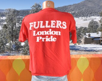 vintage 80s crop t-shirt FULLERS LONDON pride beer uk england half tee Large XL