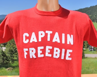 vintage 70s t-shirt CAPTAIN FREEBIE flock funny tee Large Medium russell