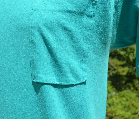 vintage 70s t-shirt POCKET plain tee teal blue gr… - image 3
