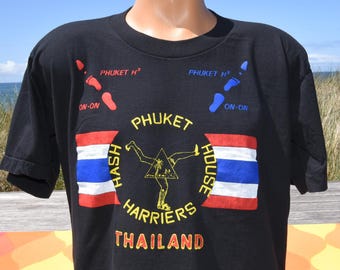 Camiseta vintage de los 80 PHUKET Tailandia h3 hash house harriers camiseta Grande XL 46