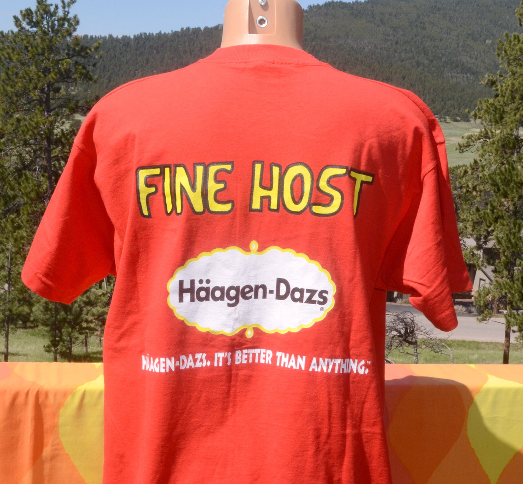Vintage 90s Tee HAAGEN DAZS Ice Cream Fine Host Food Woodstock T  