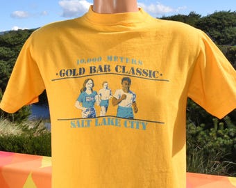 Vintage 70s Gold Bar 10K Run Tee - Salt Lake City, Hanes Cotton Small