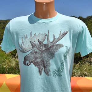 vintage 80s tee VERMONT moose animal nature t-shirt Medium Small screen stars 1990