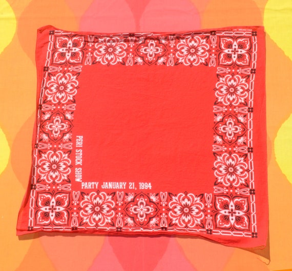 vintage 90s bandana scarf red STOCK SHOW rodeo ha… - image 2