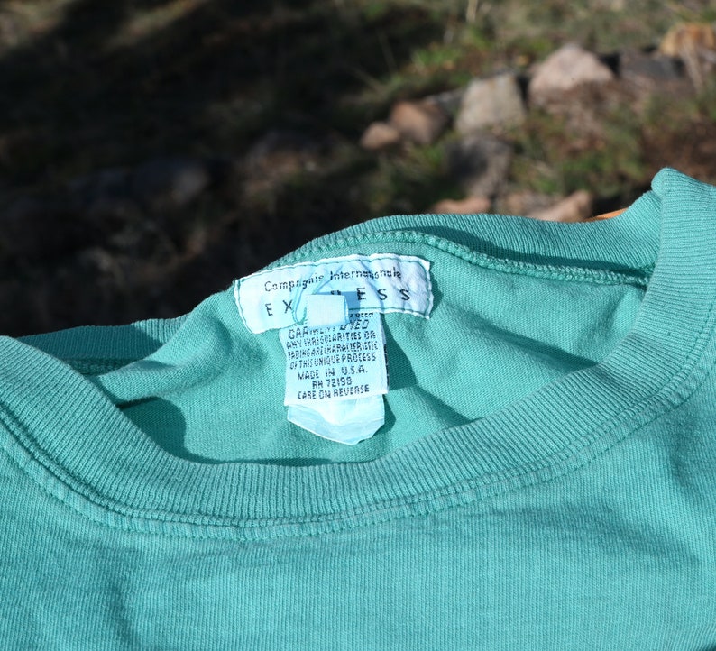 vintage 80s t-shirt POCKET express long sleeve tee Small garment dye image 3