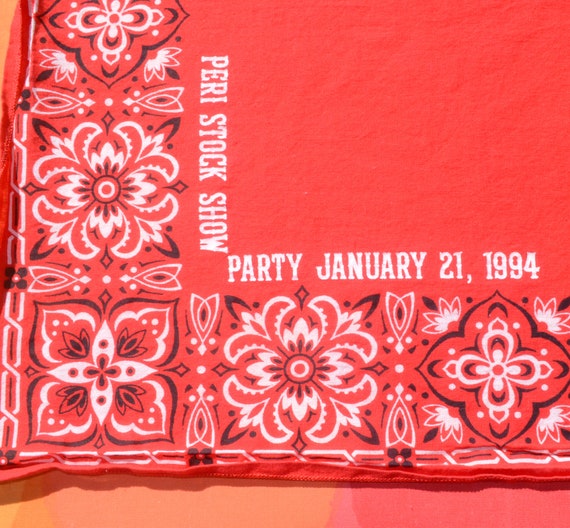 vintage 90s bandana scarf red STOCK SHOW rodeo ha… - image 1