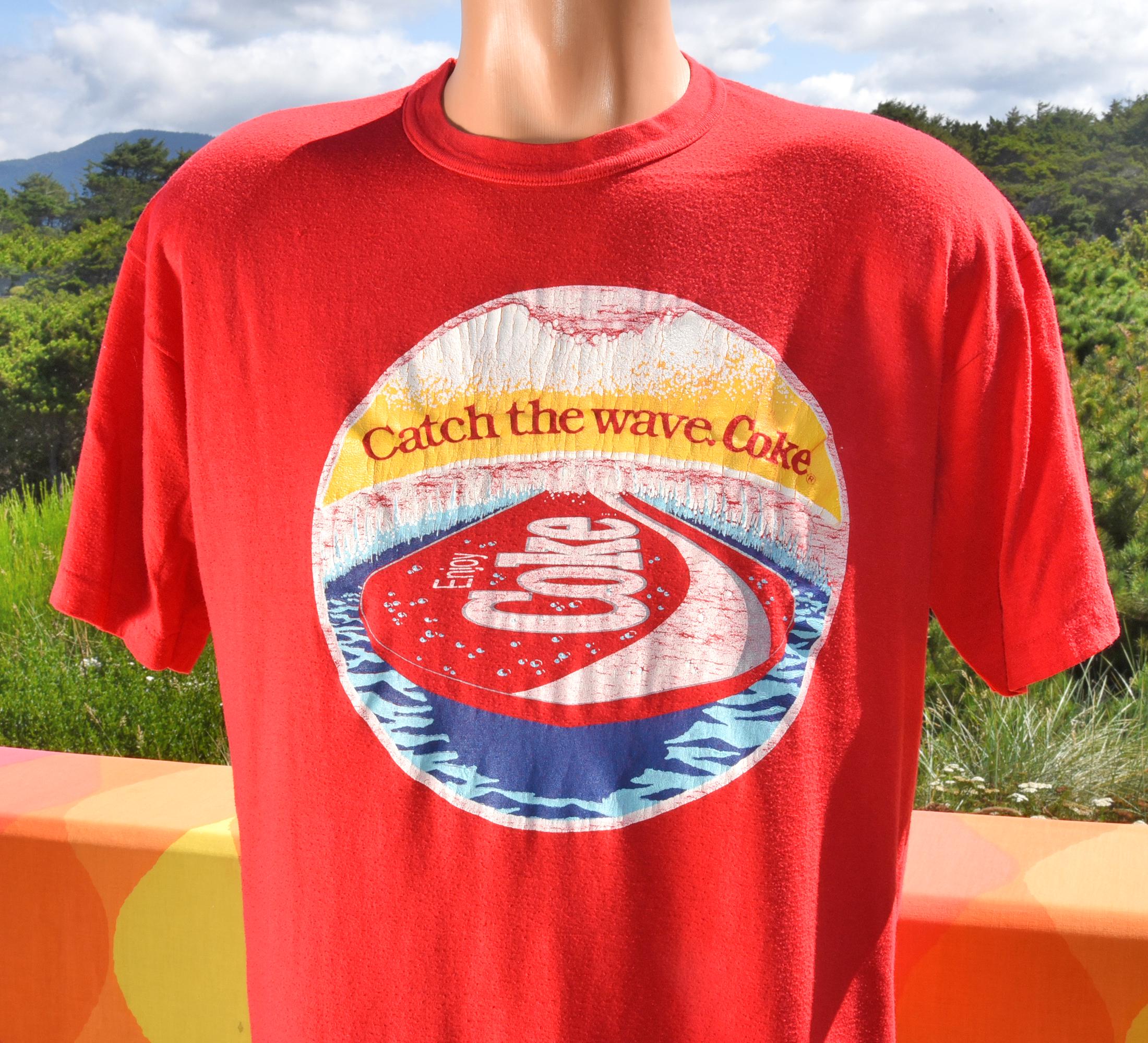 Vintage 80s Surf T-shirt COKE Catch the Wave Coca Cola Tee Medium