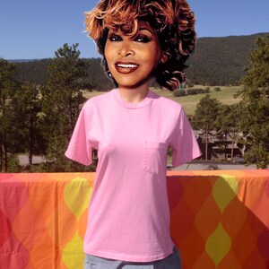 May include: A pink short-sleeved t-shirt with a single pocket on the left side. The shirt is made of a soft, lightweight fabric.