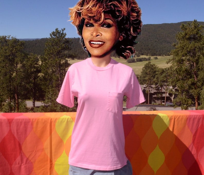 May include: A pink short-sleeved t-shirt with a single pocket on the left side. The shirt is made of a soft, lightweight fabric.